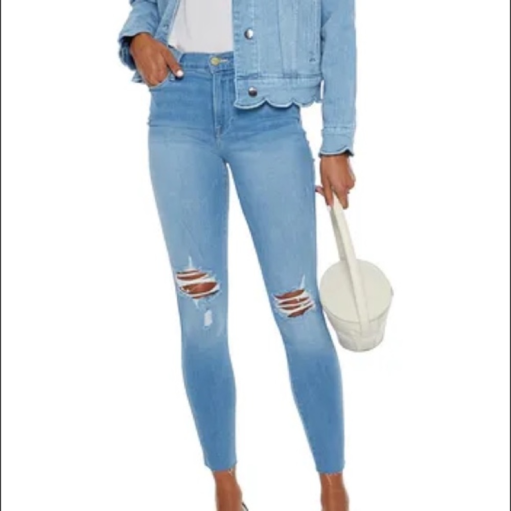 Frame distressed, high wasted skinny jeans